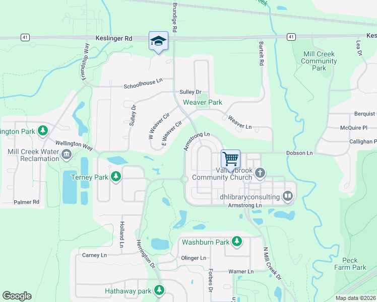 map of restaurants, bars, coffee shops, grocery stores, and more near N507 Armstrong Lane in Geneva