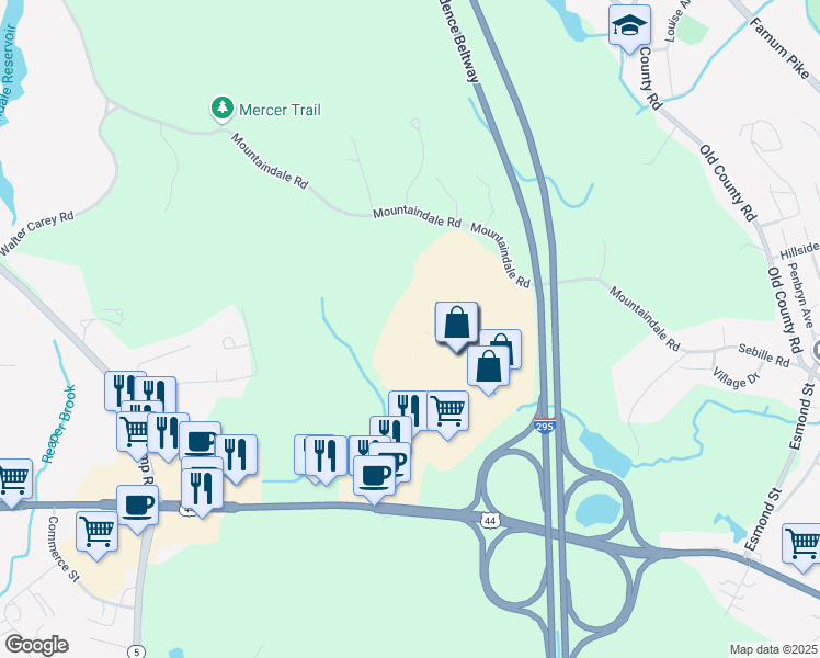 map of restaurants, bars, coffee shops, grocery stores, and more near 371 Putnam Pike in Smithfield