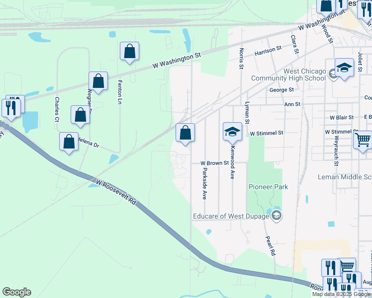 map of restaurants, bars, coffee shops, grocery stores, and more near 622 Town Road in West Chicago