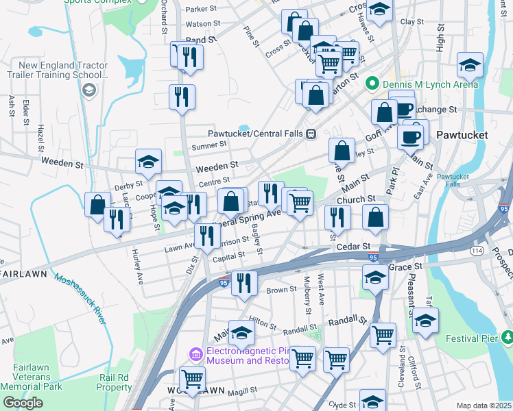 map of restaurants, bars, coffee shops, grocery stores, and more near 48 Star Street in Pawtucket