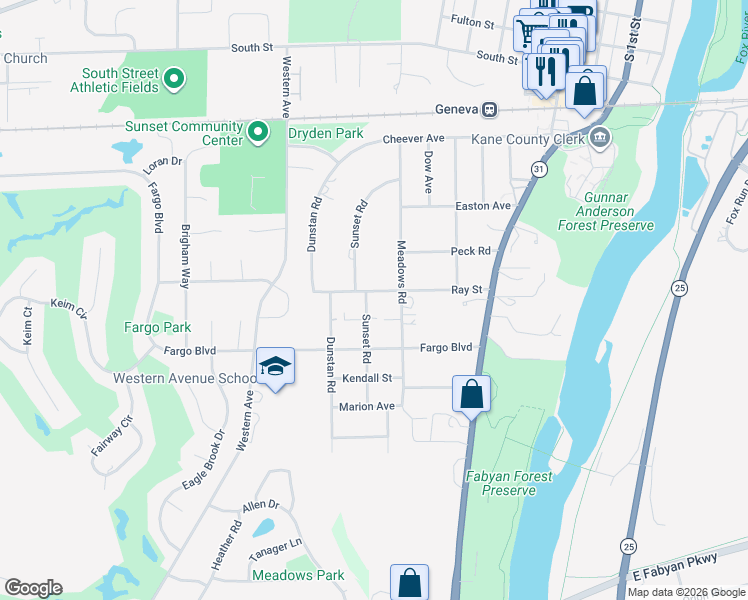 map of restaurants, bars, coffee shops, grocery stores, and more near 926 Ray Street in Geneva