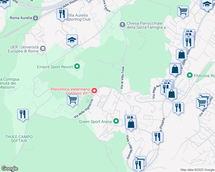 map of restaurants, bars, coffee shops, grocery stores, and more near 31 Via della Vignaccia in Roma