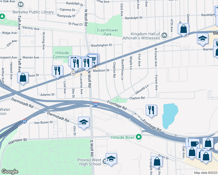 map of restaurants, bars, coffee shops, grocery stores, and more near 245 High Ridge Road in Hillside