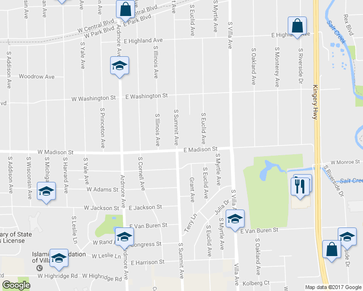 map of restaurants, bars, coffee shops, grocery stores, and more near 745 South Summit Avenue in Villa Park