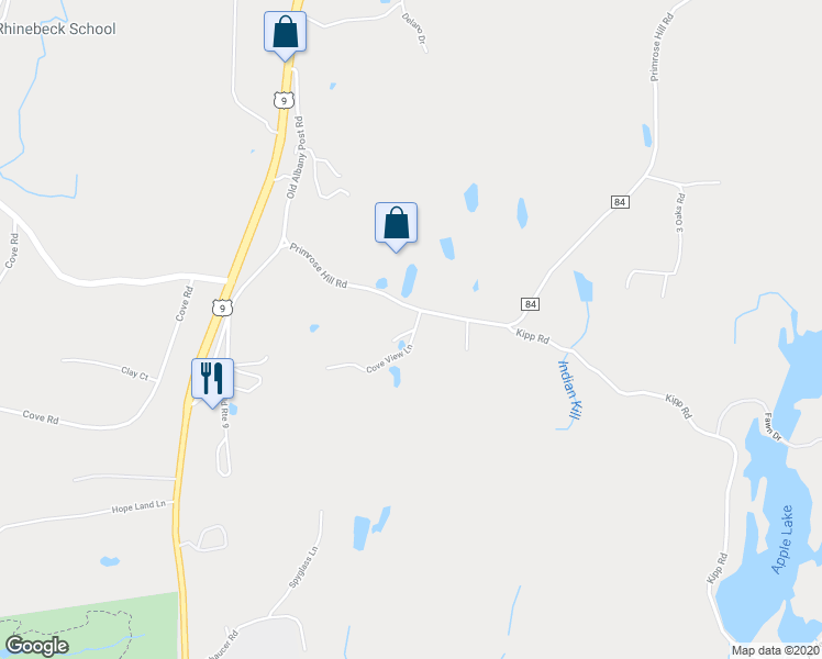 map of restaurants, bars, coffee shops, grocery stores, and more near 61 Primrose Hill Road in Rhinebeck