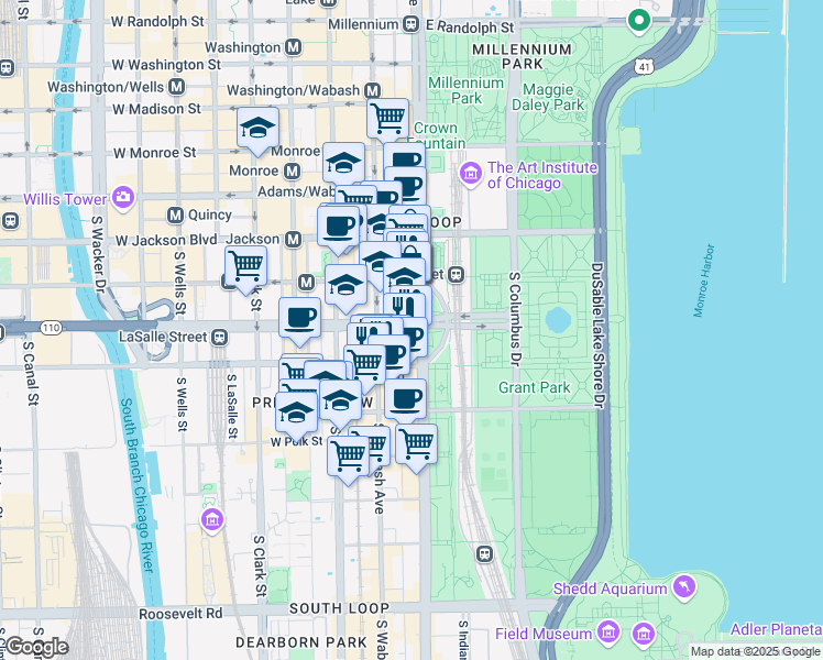 map of restaurants, bars, coffee shops, grocery stores, and more near in Cook County