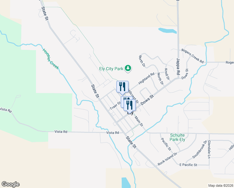 map of restaurants, bars, coffee shops, grocery stores, and more near 1655 Main Street in Ely