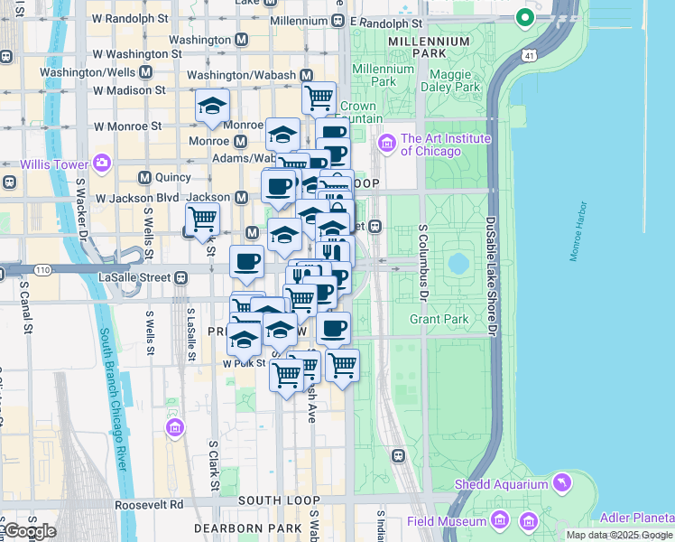 map of restaurants, bars, coffee shops, grocery stores, and more near in Cook County
