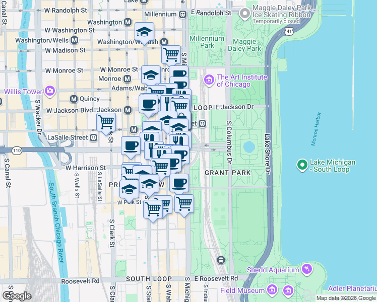 map of restaurants, bars, coffee shops, grocery stores, and more near in Chicago