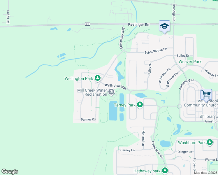 map of restaurants, bars, coffee shops, grocery stores, and more near 39W983 Wellington Way in Geneva