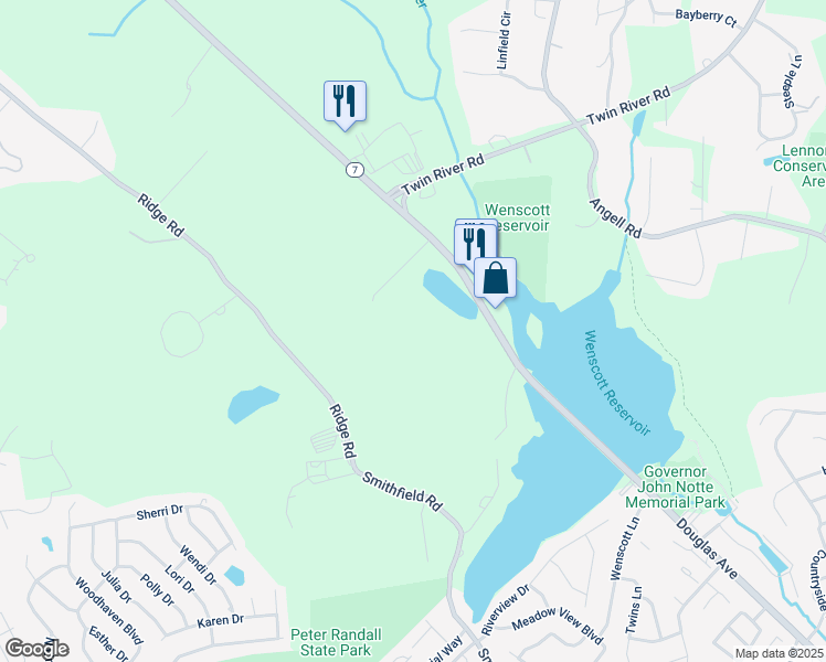 map of restaurants, bars, coffee shops, grocery stores, and more near 80 Douglas Pike in Smithfield