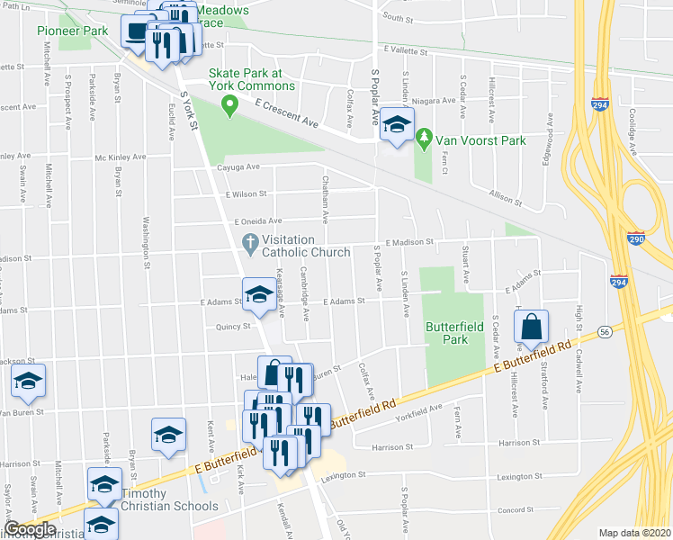 map of restaurants, bars, coffee shops, grocery stores, and more near 788 Colfax Avenue in Elmhurst