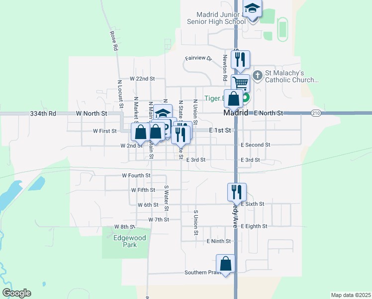 map of restaurants, bars, coffee shops, grocery stores, and more near 237 South State Street in Madrid