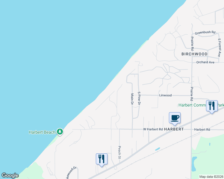 map of restaurants, bars, coffee shops, grocery stores, and more near 13440 Timber Lane in Berrien County