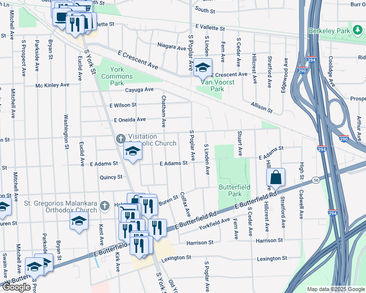 map of restaurants, bars, coffee shops, grocery stores, and more near 787 Colfax Avenue in Elmhurst