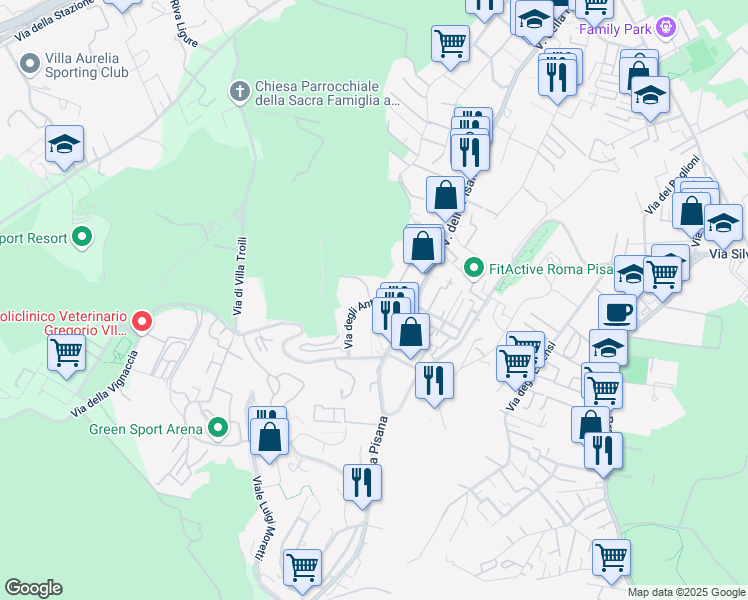 map of restaurants, bars, coffee shops, grocery stores, and more near 45 Via degli Antamoro in Roma