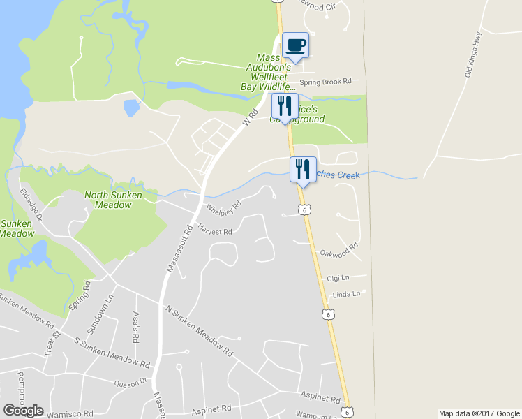 map of restaurants, bars, coffee shops, grocery stores, and more near 235 Harvest Road in Eastham