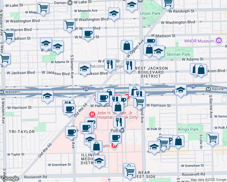 map of restaurants, bars, coffee shops, grocery stores, and more near 416 South Hermitage Avenue in Chicago