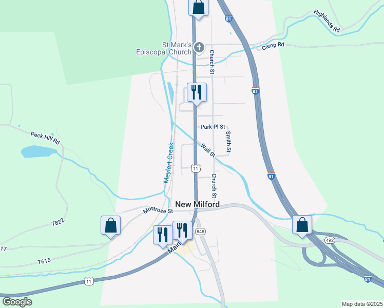 map of restaurants, bars, coffee shops, grocery stores, and more near 250-260 Main St in New Milford
