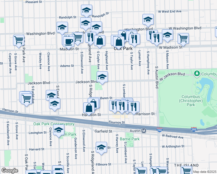 map of restaurants, bars, coffee shops, grocery stores, and more near 720 Highland Avenue in Arlington Heights