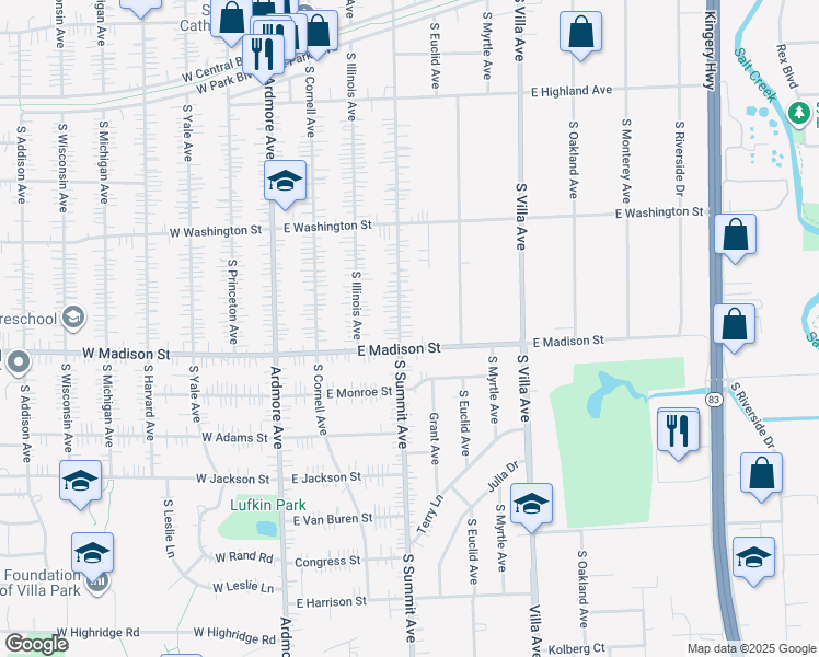 map of restaurants, bars, coffee shops, grocery stores, and more near 745 South Summit Avenue in Villa Park