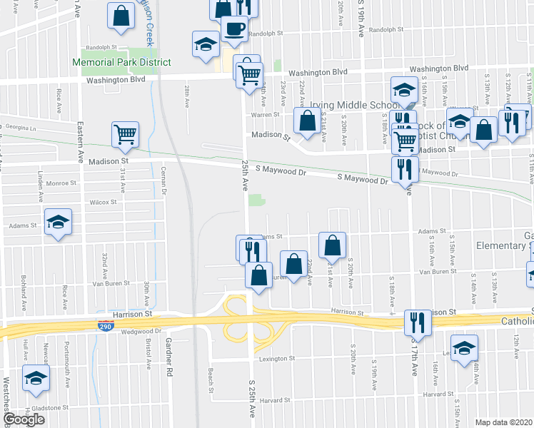 map of restaurants, bars, coffee shops, grocery stores, and more near 901 24th Avenue in Bellwood