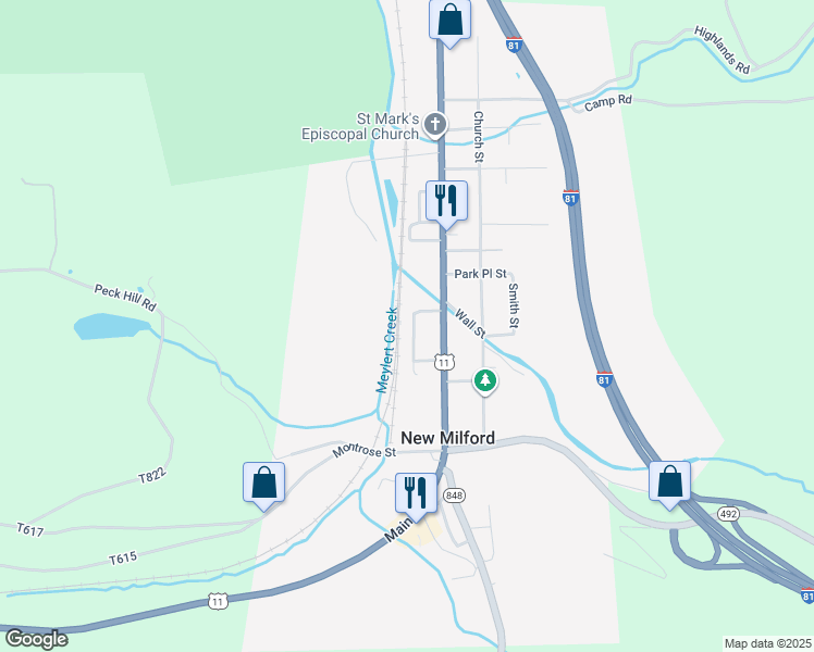 map of restaurants, bars, coffee shops, grocery stores, and more near 34 Delaware Street in New Milford