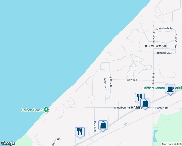 map of restaurants, bars, coffee shops, grocery stores, and more near 13440 Timber Lane in Berrien County