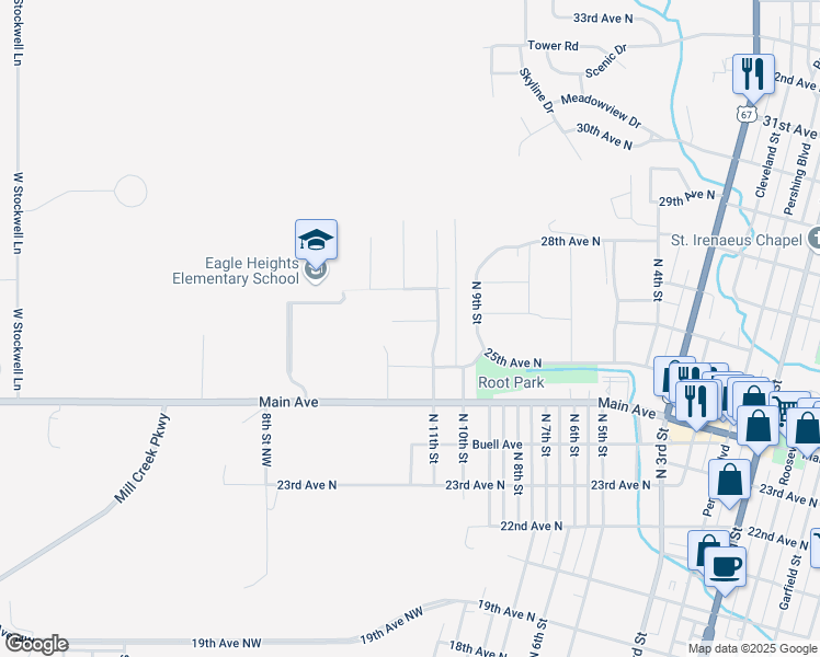 map of restaurants, bars, coffee shops, grocery stores, and more near 1201-1215 25th Avenue North in Clinton