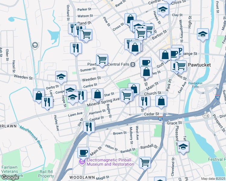 map of restaurants, bars, coffee shops, grocery stores, and more near 48 Star Street in Pawtucket