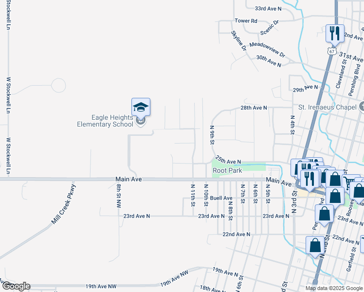 map of restaurants, bars, coffee shops, grocery stores, and more near 1201-1215 25th Avenue North in Clinton