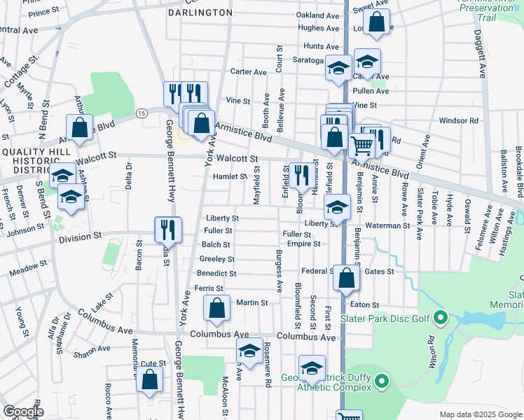 map of restaurants, bars, coffee shops, grocery stores, and more near 259 Evergreen Street in Pawtucket