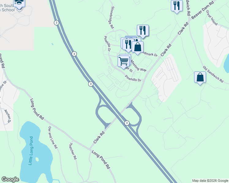 map of restaurants, bars, coffee shops, grocery stores, and more near Pilgrims Highway in Plymouth