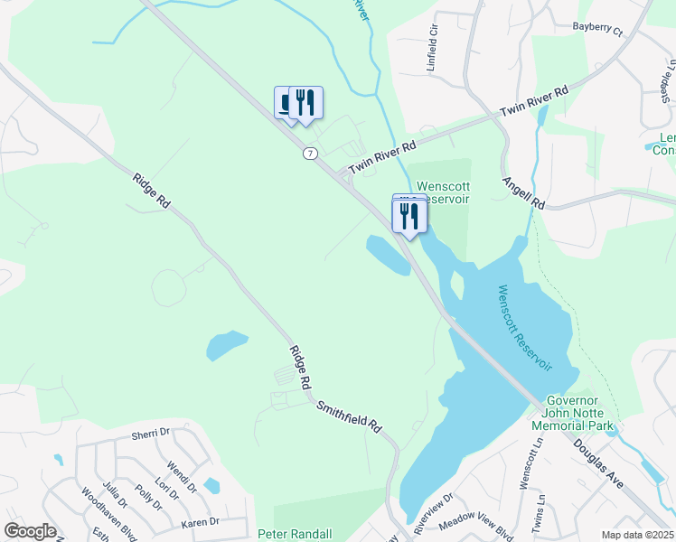 map of restaurants, bars, coffee shops, grocery stores, and more near 80 Douglas Pike in Smithfield