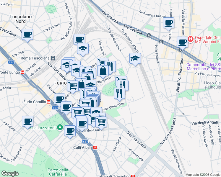 map of restaurants, bars, coffee shops, grocery stores, and more near 20 Piazza Giovanni Cagliero in Roma