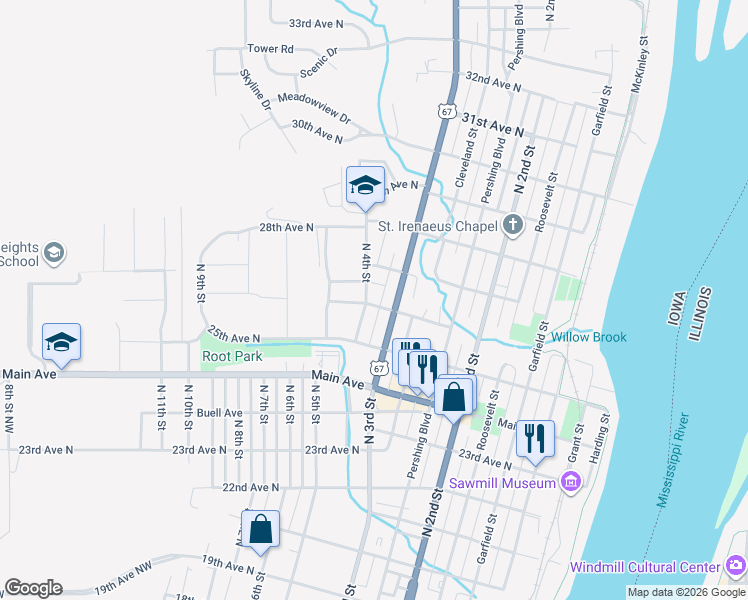 map of restaurants, bars, coffee shops, grocery stores, and more near 2500-2598 North 3rd Street in Clinton