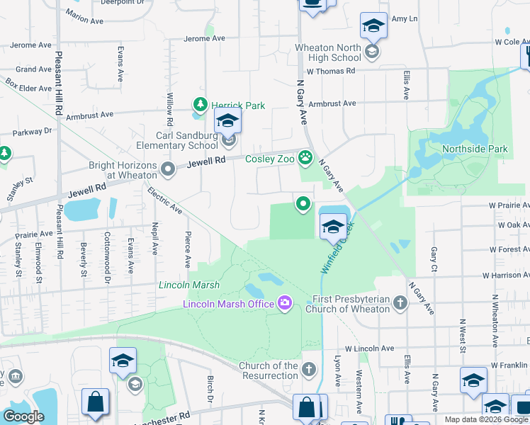 map of restaurants, bars, coffee shops, grocery stores, and more near 1211 Champion Forest Court in Wheaton