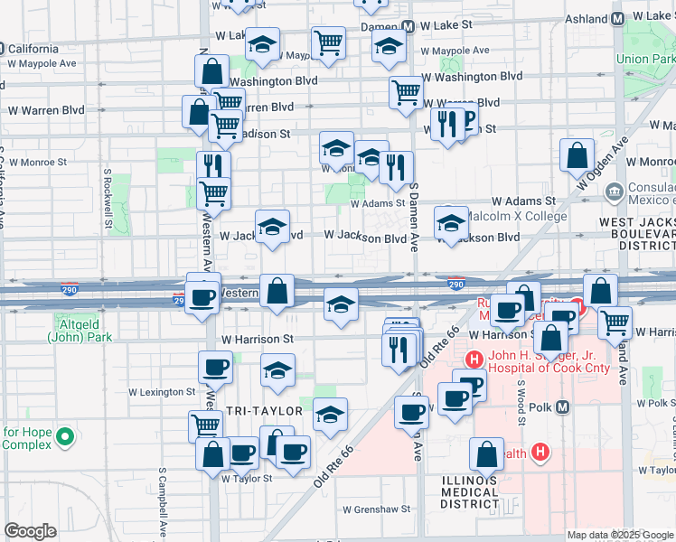 map of restaurants, bars, coffee shops, grocery stores, and more near in Chicago
