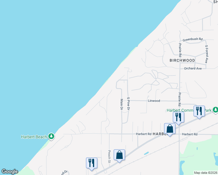 map of restaurants, bars, coffee shops, grocery stores, and more near 13402 Main Drive in Berrien County