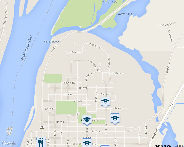 map of restaurants, bars, coffee shops, grocery stores, and more near 201 Maple Lane in Fulton