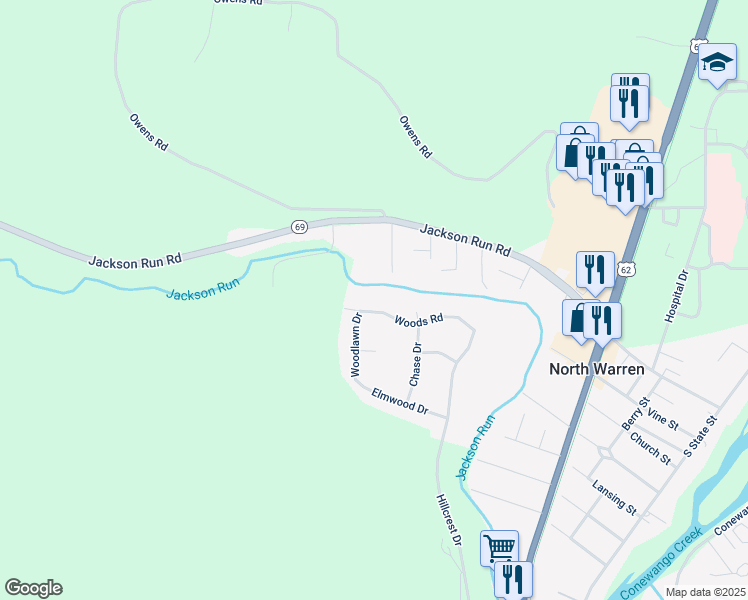 map of restaurants, bars, coffee shops, grocery stores, and more near 10 Nathan Street in Warren