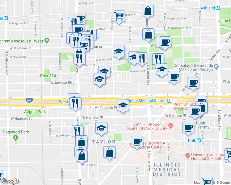 map of restaurants, bars, coffee shops, grocery stores, and more near in Chicago