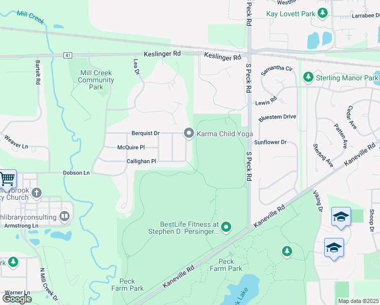 map of restaurants, bars, coffee shops, grocery stores, and more near N615 Morrill Drive in Geneva