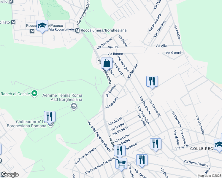 map of restaurants, bars, coffee shops, grocery stores, and more near 43 Via Badesi in Roma