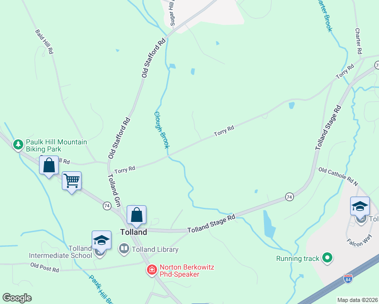 map of restaurants, bars, coffee shops, grocery stores, and more near 69 Torry Road in Tolland