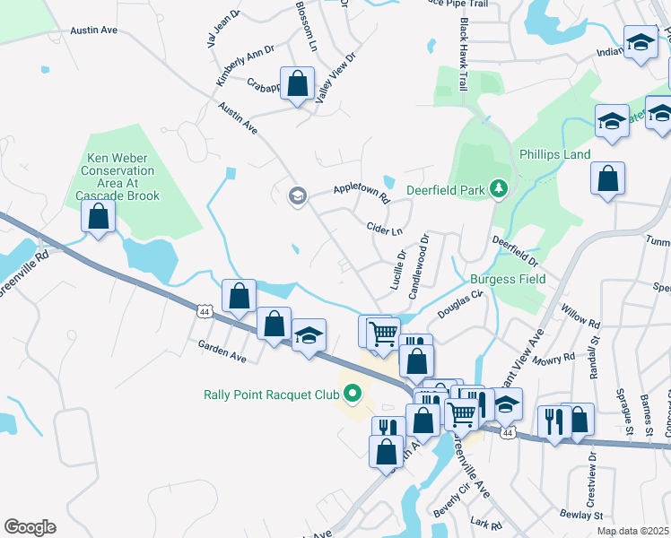 map of restaurants, bars, coffee shops, grocery stores, and more near 42 Austin Avenue in Smithfield