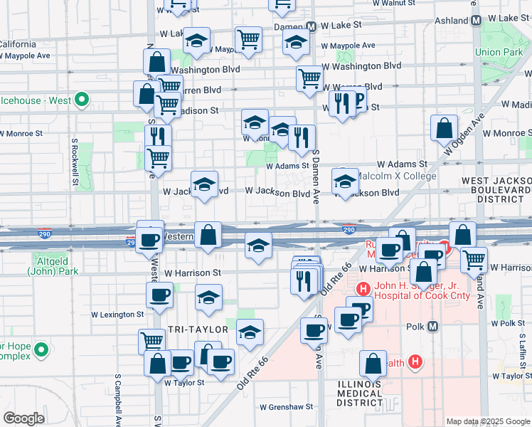 map of restaurants, bars, coffee shops, grocery stores, and more near in Chicago