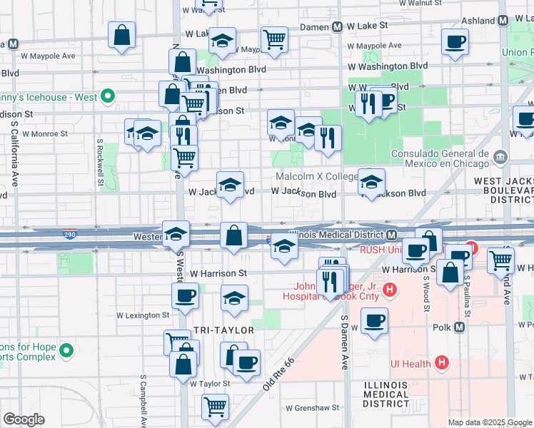 map of restaurants, bars, coffee shops, grocery stores, and more near in Chicago