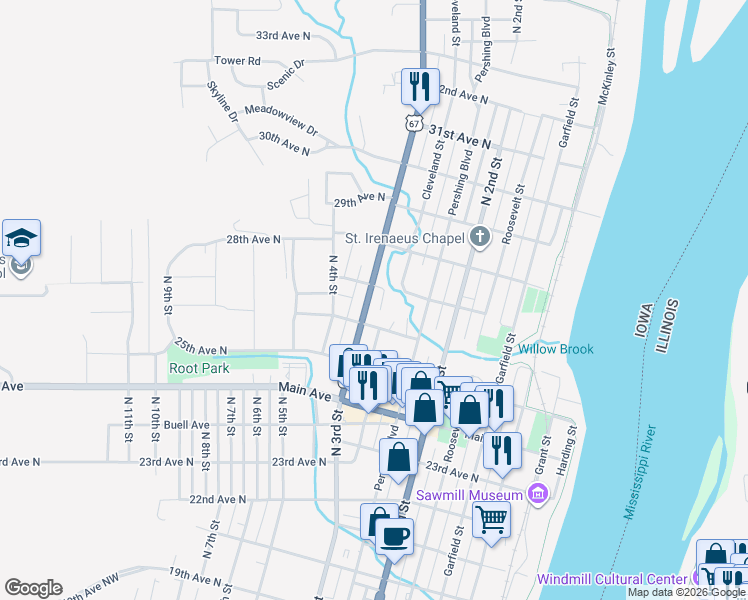 map of restaurants, bars, coffee shops, grocery stores, and more near 270 27th Avenue North in Clinton