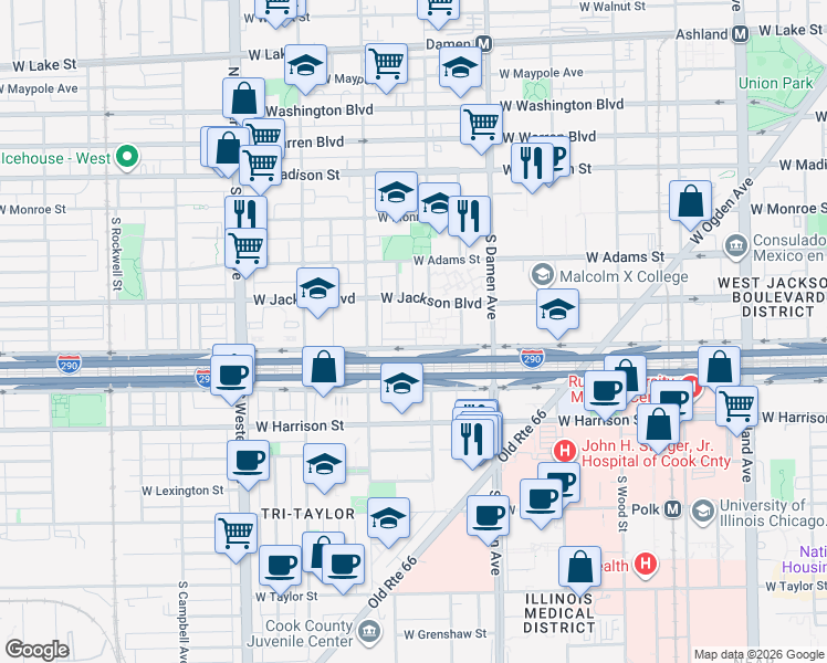map of restaurants, bars, coffee shops, grocery stores, and more near in Chicago